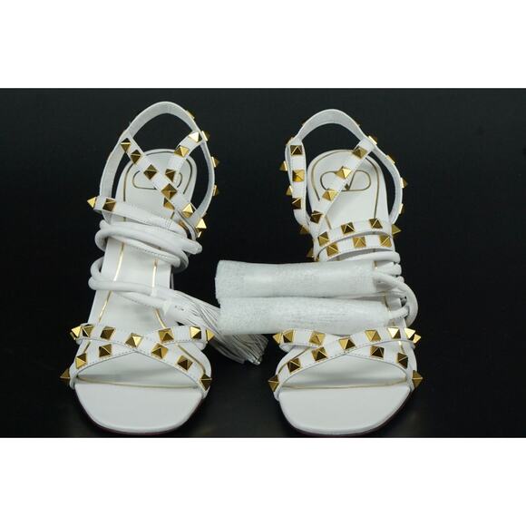 Valentino Garavani Rockstud Tassel Sandal Strappy SZ 38.5 Ankle NIB $1095 White - Picture 3 of 12